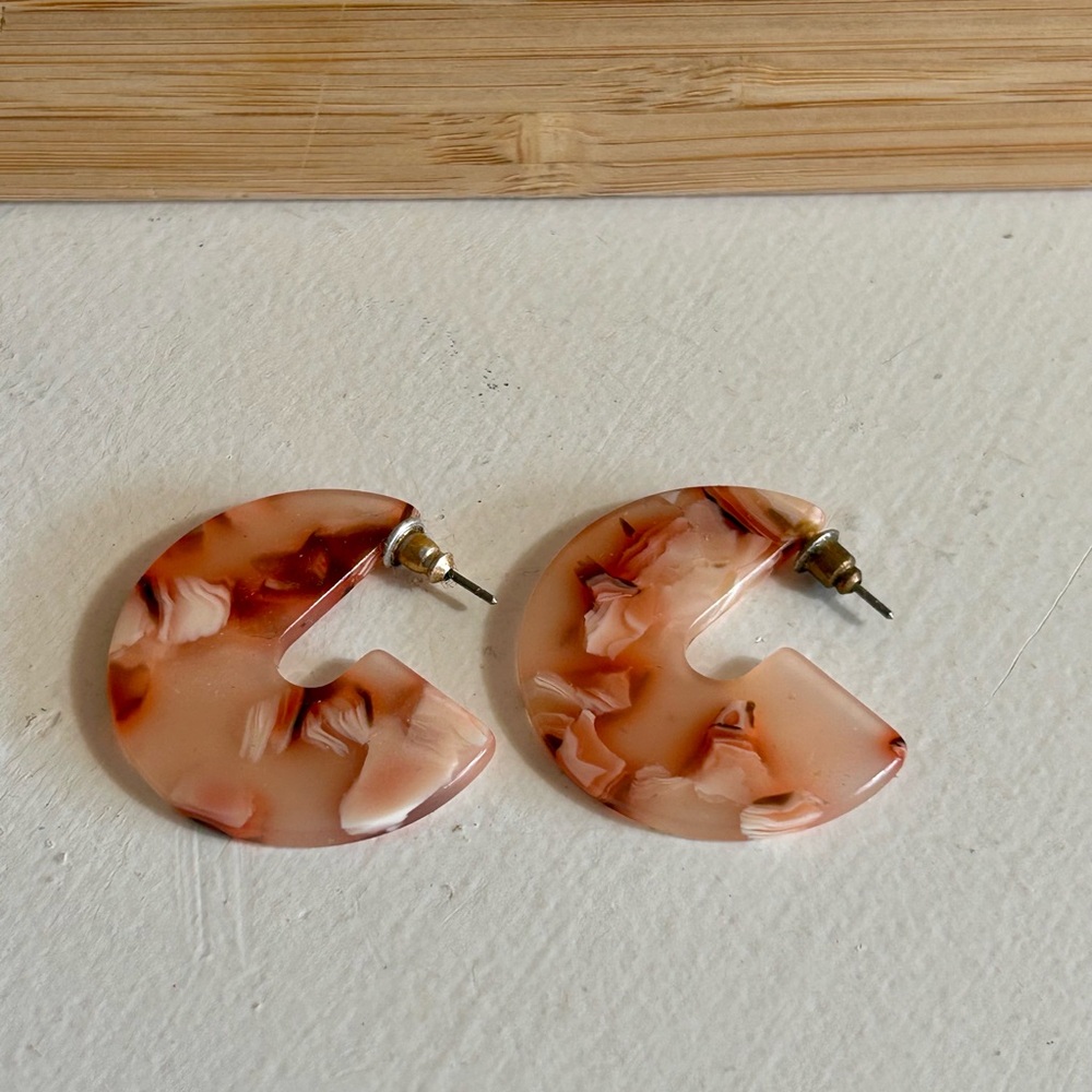 J.Crew Enamel Pink and Brown Marbled Earrings